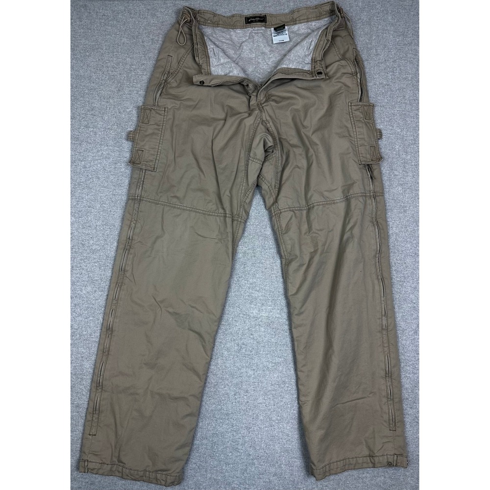 Vintage Eddie Bauer Baggy Cargo Pants Mens 34x34 Tan Mesh Zip Vent Lined 90s Y2K